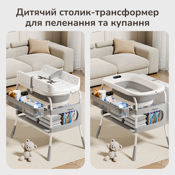Детский пеленальный столик с ванночкой Nidella 2-в-1. Многофункциональный передвижной пеленатор с ванночкой для купания. Переоценка
