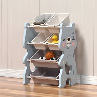 4-ярусный детский органайзер Cute Bear для игрушек и вещей на 6 контейнеров. Вместительный стеллаж с ящиками в детскую комнату