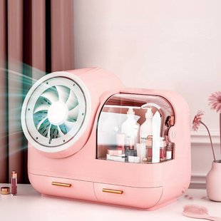 Настільний органайзер для косметики з дзеркалом для макіяжу, LED підсвічуванням та холодним обдувом