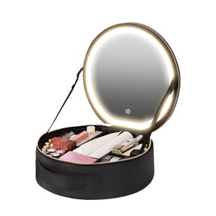 Настільний органайзер для косметики із дзеркалом та підсвіткою. Розкладна косметичка з екошкіри
