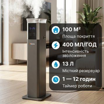 Мощный увлажнитель воздуха Ameliq для больших помещений. Ультразвуковой увлажнитель воздуха с теплым и холодным паром.