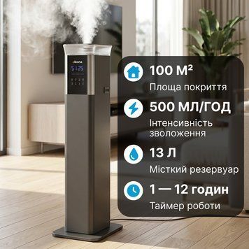 Потужний зволожувач повітря Ameliq для великих приміщень. Ультразвуковий зволожувач повітря з теплою та холодною парою