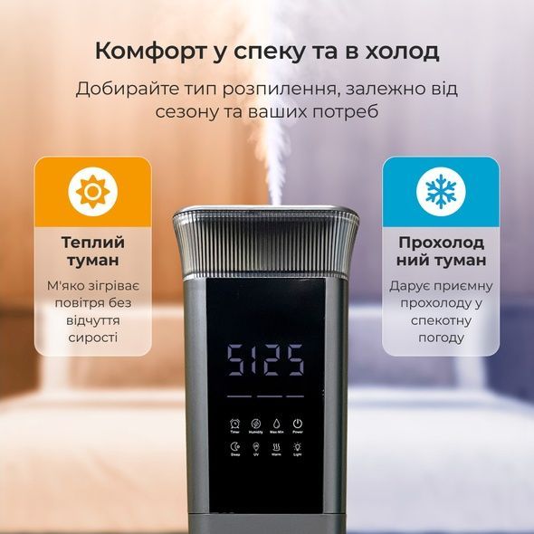 Потужний зволожувач повітря Ameliq для великих приміщень. Ультразвуковий зволожувач повітря з теплою та холодною парою
