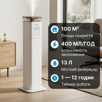 Мощный увлажнитель воздуха Ameliq для больших помещений. Ультразвуковой увлажнитель воздуха с теплым и холодным паром.