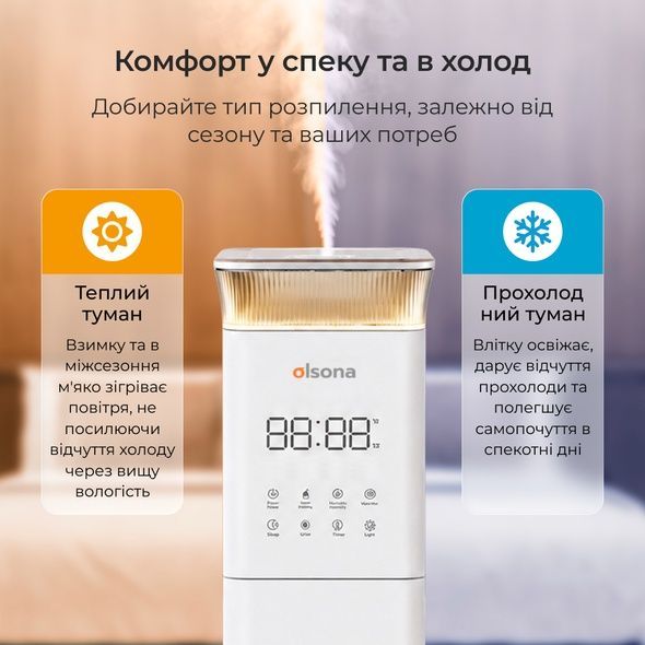 Потужний зволожувач повітря Ameliq для великих приміщень. Ультразвуковий зволожувач повітря з теплою та холодною парою