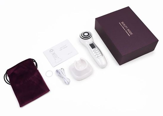 Массажер для лица микротоковый + RF лифтинг + EMS стимулятор + LED терапия для омоложения и лифтинга кожи. Белый