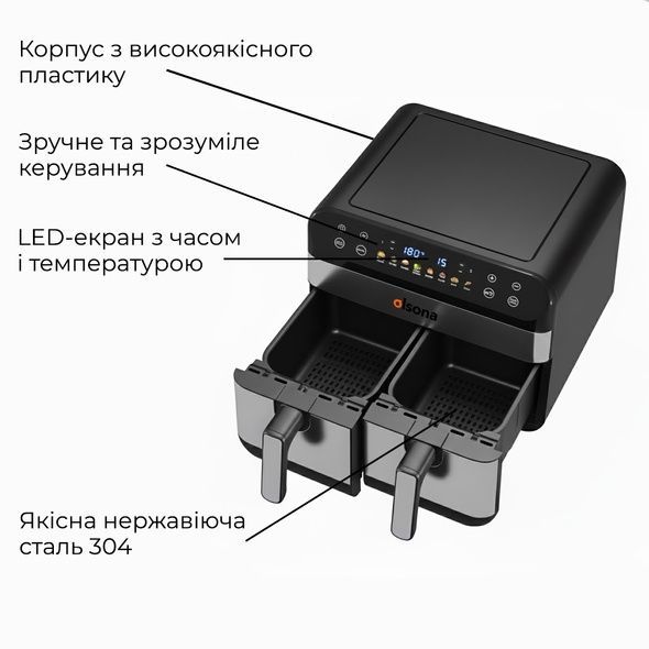copy_Аэрогриль на 2 чаши 9L OLSONA Dualy, многофункциональная мультипечь. Переоценка, 9,0 литров (две чаши по 4,5л), 48X46X42 см, Dualy