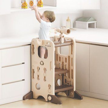 Детская башня помощник 6-в-1 Lumpurini Torre Montessori Pietro. Табурет-лестница, подставка для детей от 1 года на 2 ступени. С кольцекидом и кольцами, баскетбольным кольцом и мячом, телескопом. Переоценка