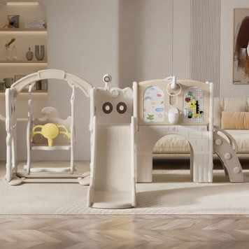 Дитячий ігровий комплекс Lumpurini Kiddiplay 8-в-1 для дому та вулиці. Ігровий майданчик для дітей з гіркою, гойдалкою, тунелем, мольбертом, дошкою для конструювання та конструктором