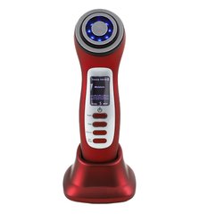 Массажер для лица микротоковый + RF лифтинг + EMS стимулятор + LED терапия для омоложения и лифтинга кожи. Красный