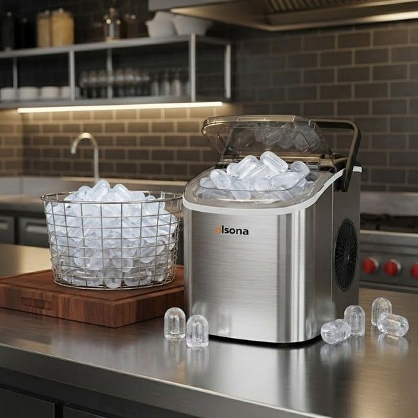 Настільний льодогенератор OLSONA IcePro 12. Генератор пальчикового льоду для дому, кав&rsquo;ярні, кафе. Переоцінка, Для води - 1.2 л, для льоду - 0.6 кг, 29 x 21 x 29 см, IcePro 12, 6.2 кг, 6.7 кг