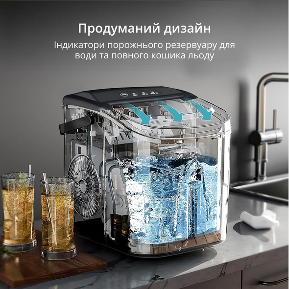 Настільний льодогенератор OLSONA IcePro 12. Генератор пальчикового льоду для дому, кав&rsquo;ярні, кафе. Переоцінка, Для води - 1.2 л, для льоду - 0.6 кг, 29 x 21 x 29 см, IcePro 12, 6.2 кг, 6.7 кг