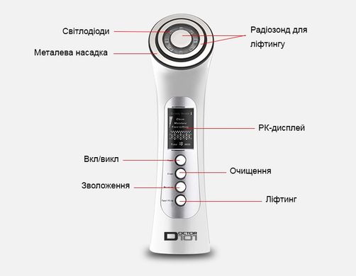 Массажер для лица микротоковый Doctor-101 + RF лифтинг + EMS стимулятор + LED терапия для лифтинга кожи и омоложения