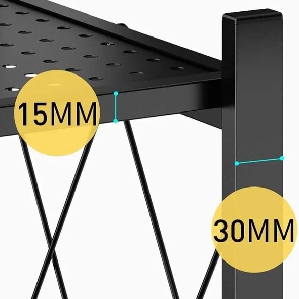 Полиця-стелаж на кухню на колесах. Металевий розкладний стелаж, 3-яруси. Відкрита полиця-органайзер на кухню